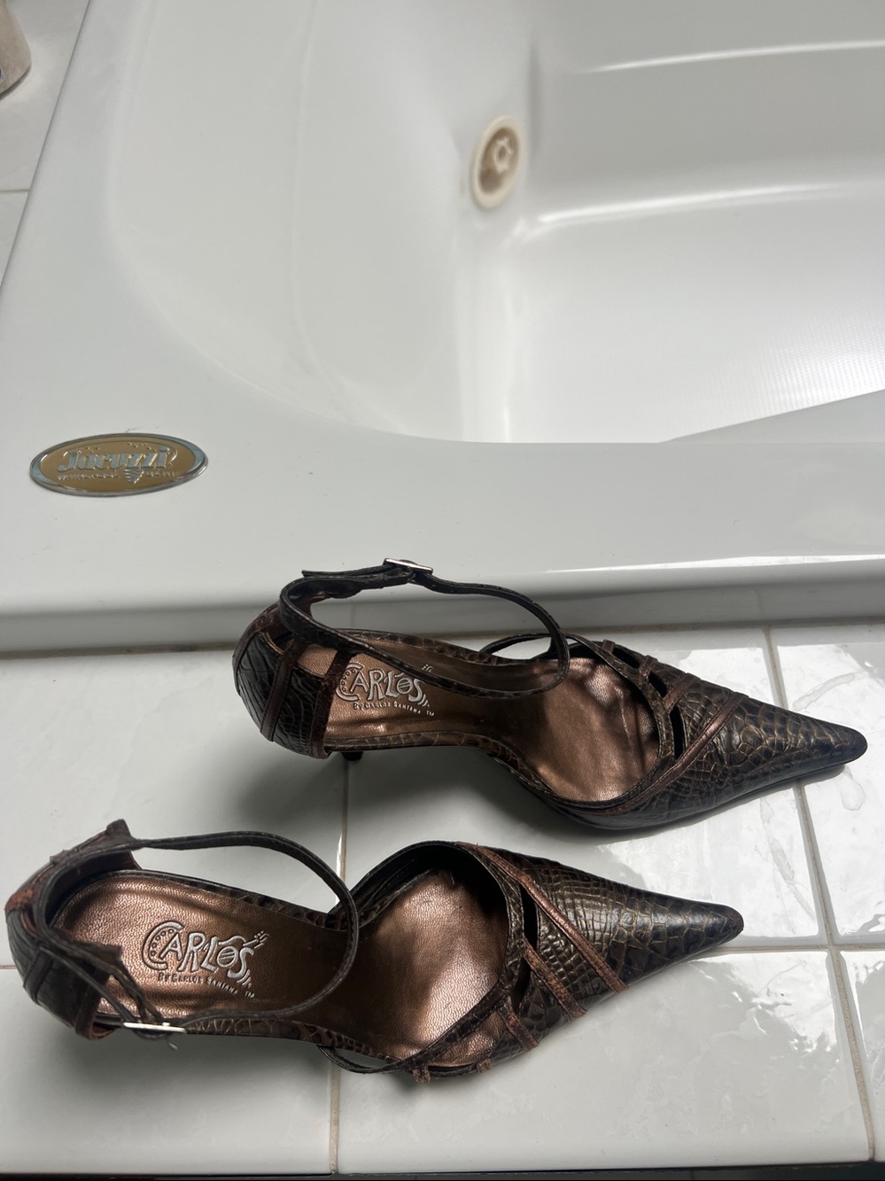 Vintage Carlos Santana Pointed Toe Ankle Strap Metallic Brown Black Size 6.5 - Picture 6 of 6